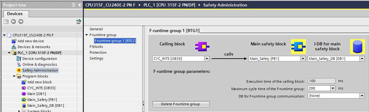 In OB35 wordt de Safety aangeroepen naar FB1 via een Call instructie. FB1 is het Main_Safety blok waarin het veilige programma word gemaakt.