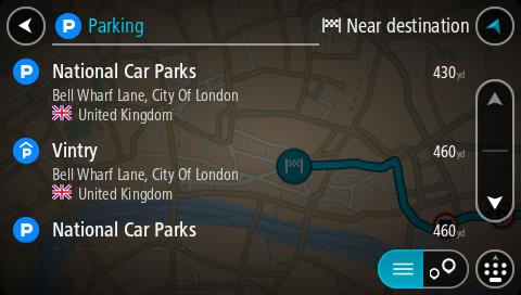 Als er geen route is gepland, worden op de kaart parkeergelegenheden in getoond de buurt van je huidige locatie.