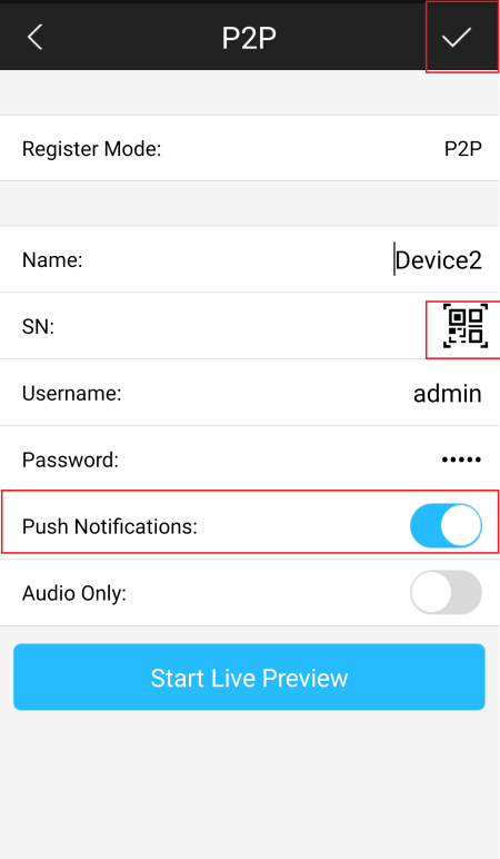 4. Kies hier hoe u de Intercom wilt toevoegen binnen de APP. Optie 1 = P2P, dit is doormiddel van de Peer to Peer functie van Dahua.