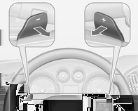 144 Rijden en bediening Schakelhendels op het stuurwiel Beweeg de keuzehendel naar links uit de stand D. M of het cijfer van de gekozen versnelling wordt aangegeven in de versnellingsbakdisplay.
