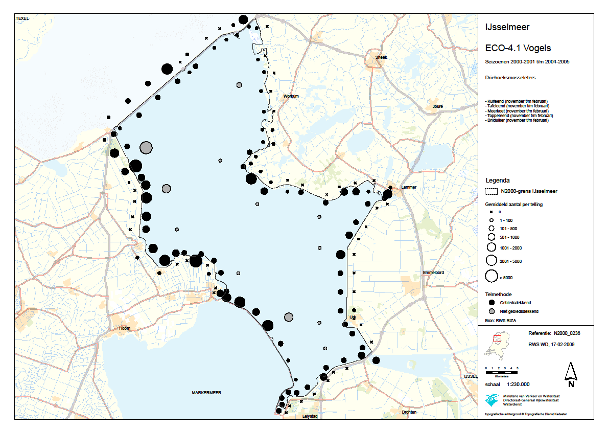 50 A&W-rapport 2037 Ecologische beoordeling Vismigratierivier Figuur 4.9 Voorkomen van mosseleters in het IJsselmeergebied (bron: www.natura2000ijsselmeergebied.