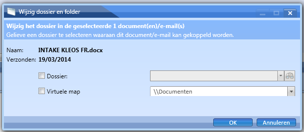 Importeren : Opmerking: dit scherm wordt zowel gebruikt voor het beheer van documenten als van e-mails die in in bulk worden geïmporteerd.