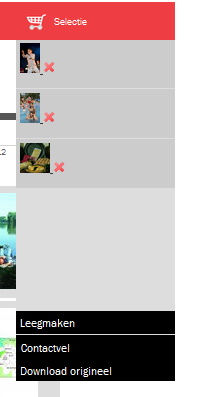 Hoofdstuk: Acties met beelden Met het selectiemandje kan je volgende dingen doen: Selectiemandje terug leegmaken Contactvel maken om af te drukken Originelen downloaden van de beelden in het