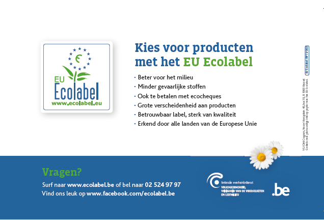 Volg ons zeker op Facebook: we posten regelmatig berichtjes over EU Ecolabel producten/diensten, maar ook algemene informatie over de criteria of over andere milieu gerelateerde onderwerpen.