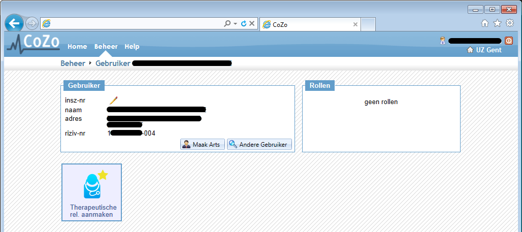 Een gebruiker arts maken. Selecteer in het menu Beheer. Selecteer Gebruikers. U krijgt onderstaand scherm te zien.