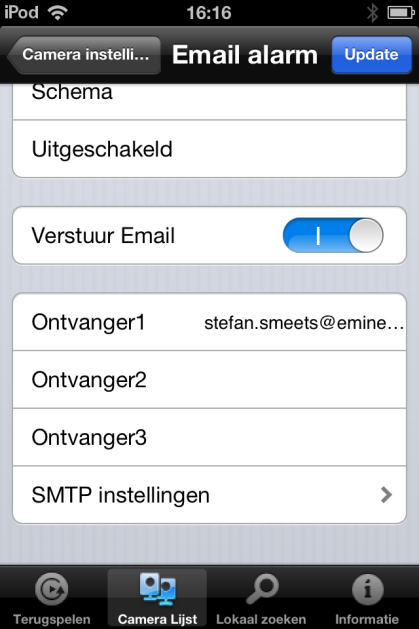 44 NEDERLANDS Om de E-mail alarm functie in te schakelen.