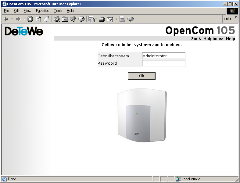 OpenCom 100 haalt of de OpenCom 100 als DNS-server is geregistreerd, kunt u de Webconsole ook door het invoeren van de DNS-naam oproepen. Bij levering luidt de DNS-naam host.domain.