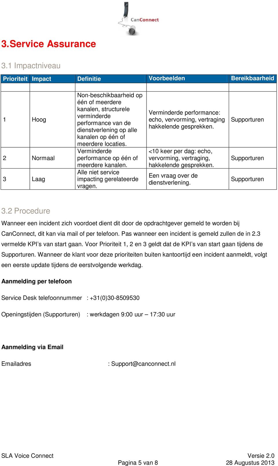 dienstverlening op alle kanalen op één of meerdere locaties. Verminderde performance op één of meerdere kanalen. Alle niet service impacting gerelateerde vragen.