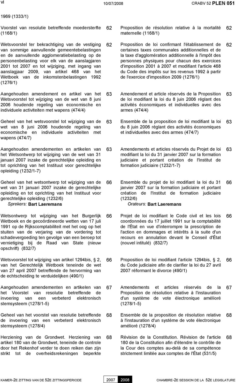inkomstenbelastingen 1992 (1276/1) Aangehouden amendement en artikel van het Wetsvoorstel tot wijziging van de wet van 8 juni 2006 houdende regeling van economische en individuele activiteiten met
