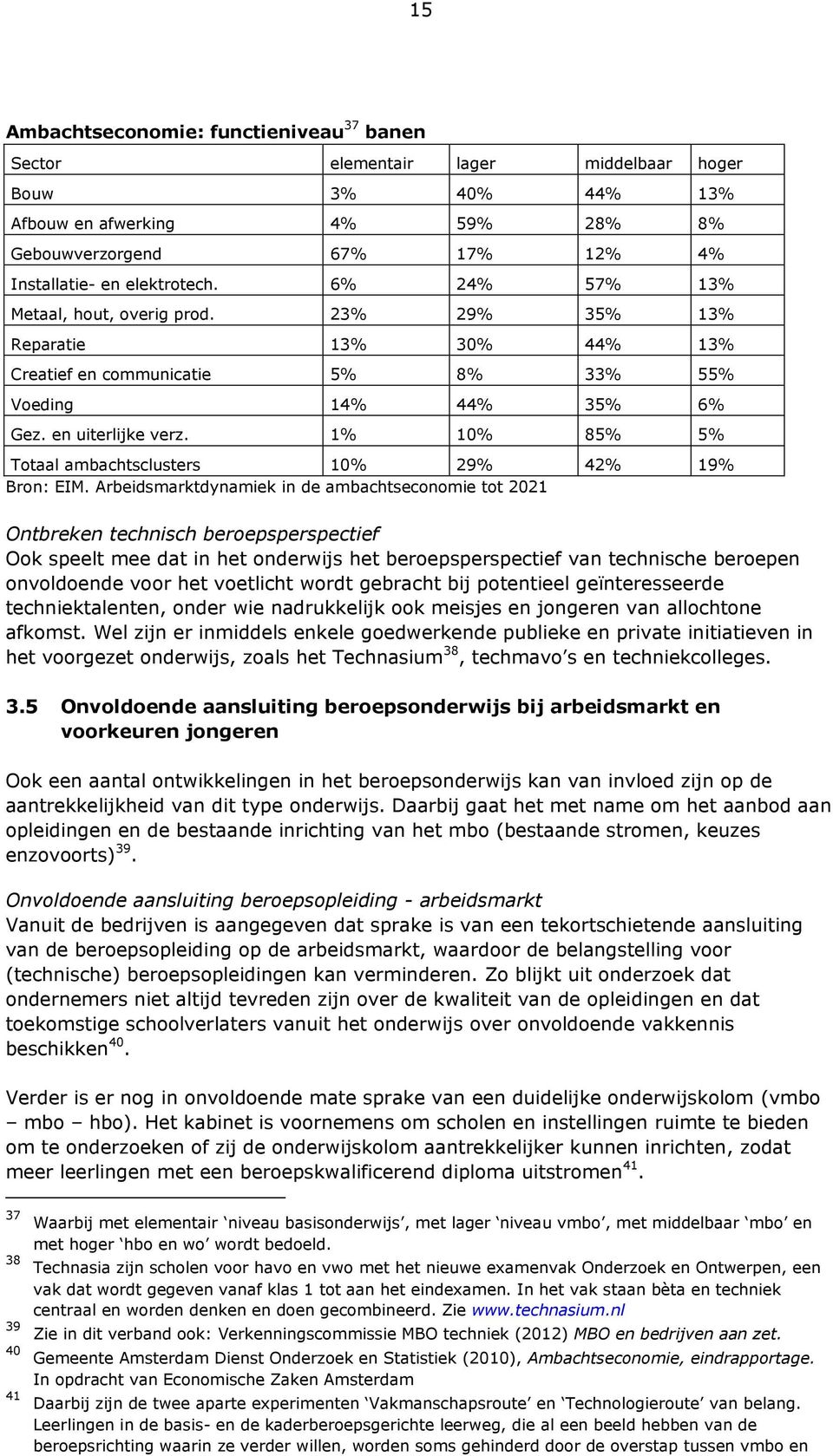 1% 10% 85% 5% Totaal ambachtsclusters 10% 29% 42% 19% Bron: EIM.