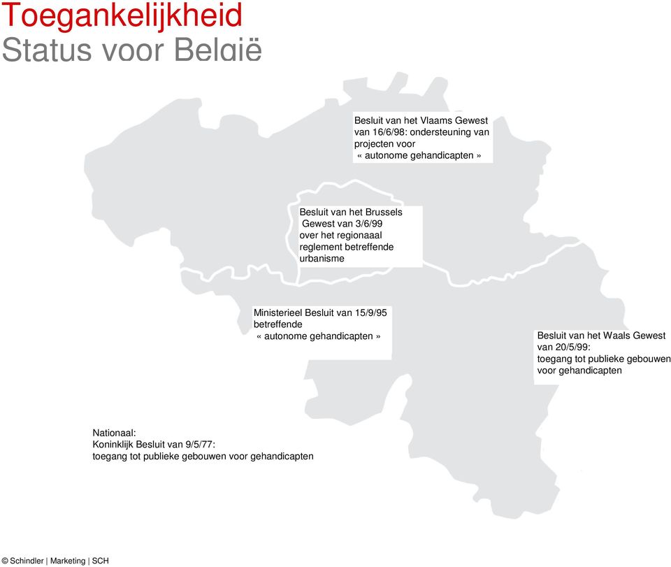 Ministerieel Besluit van 15/9/95 betreffende «autonome gehandicapten» Besluit van het Waals Gewest van 20/5/99: toegang