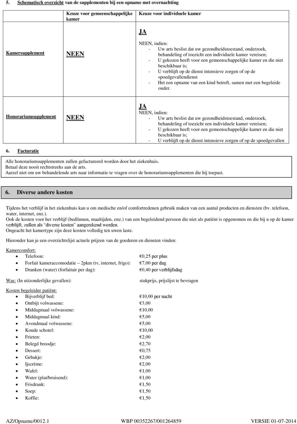 dienst intensieve zorgen of op de spoedgevallendienst - Het een opname van een kind betreft, samen met een begeleide ouder. Honorariumsupplement 6.