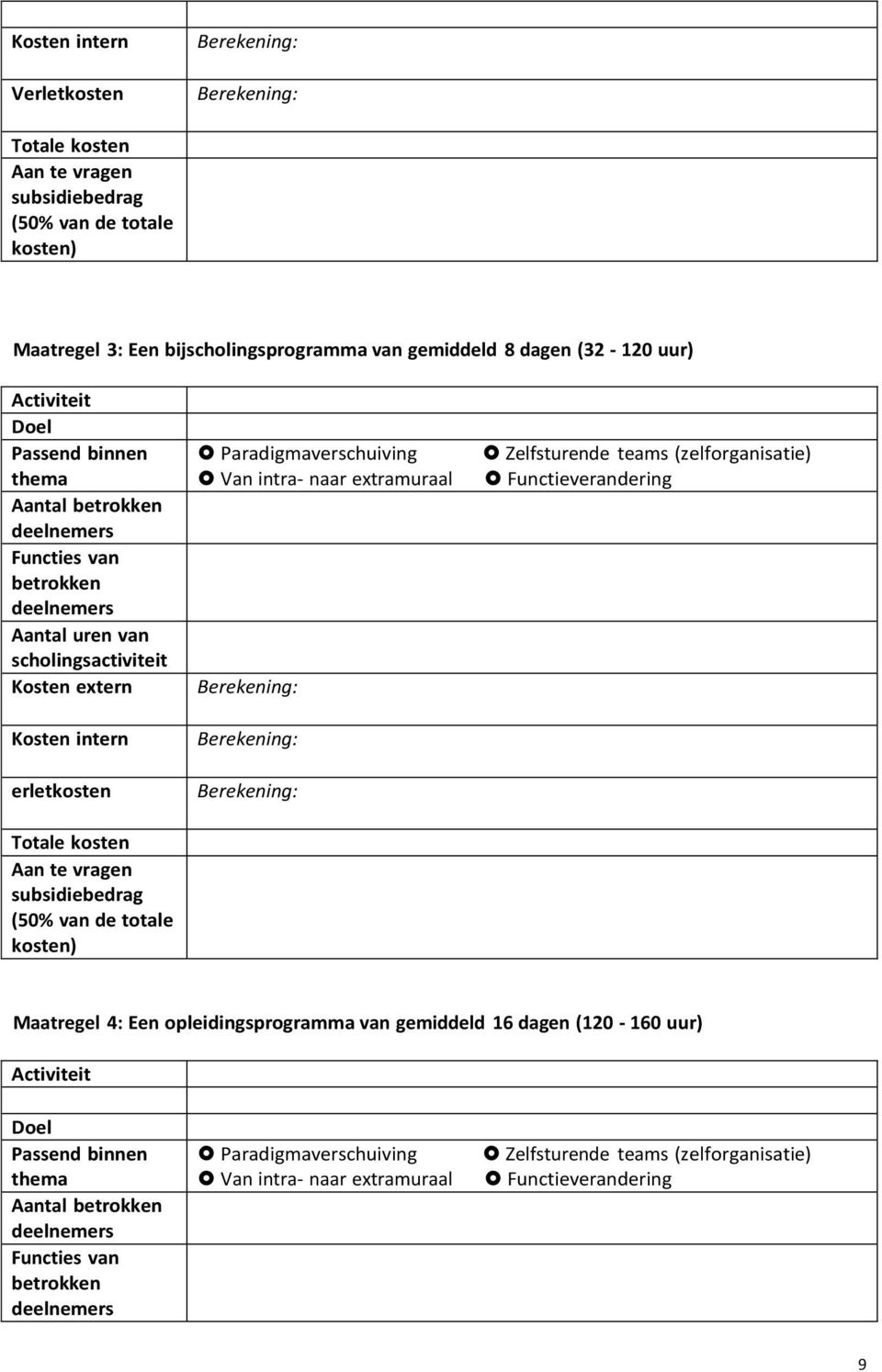 Van intra- naar extramuraal Zelfsturende teams (zelforganisatie) Functieverandering Maatregel 4: Een opleidingsprogramma van gemiddeld 16 dagen (120-160