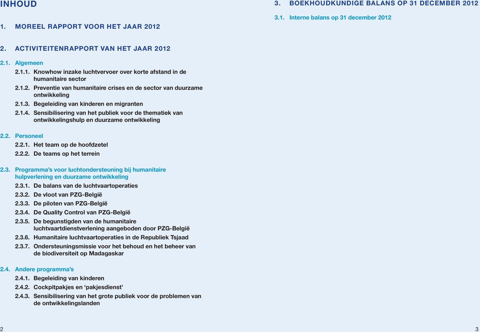 Sensibilisering van het publiek voor de thematiek van ontwikkelingshulp en duurzame ontwikkeling 2.2. Personeel 2.2.1. Het team op de hoofdzetel 2.2.2. De teams op het terrein 2.3.