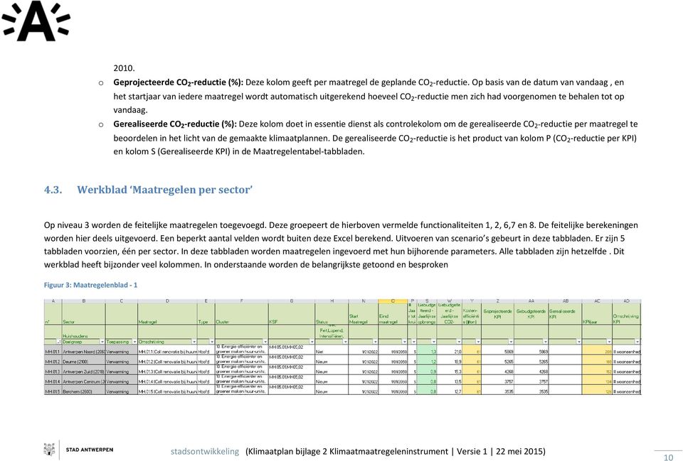 Gerealiseerde CO 2 -reductie (%): Deze klm det in essentie dienst als cntrleklm m de gerealiseerde CO 2 -reductie per maatregel te berdelen in het licht van de gemaakte klimaatplannen.