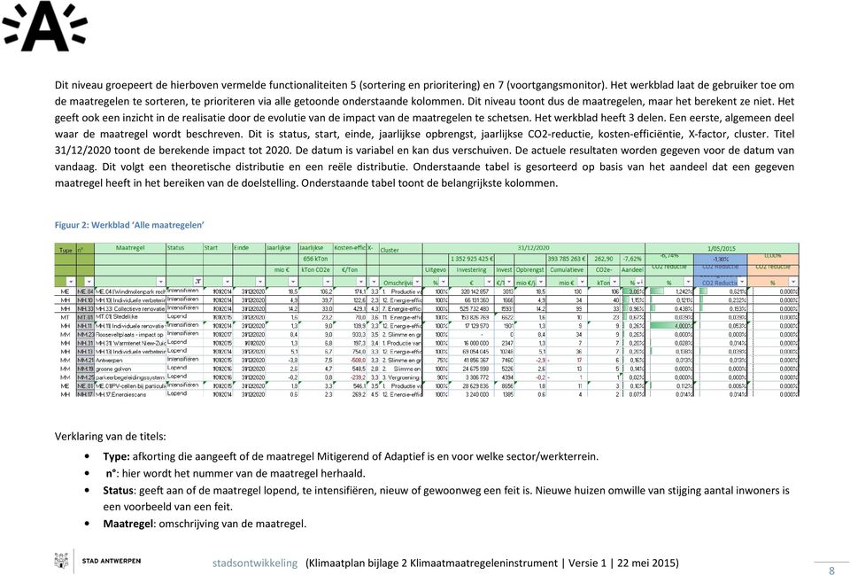 Het geeft k een inzicht in de realisatie dr de evlutie van de impact van de maatregelen te schetsen. Het werkblad heeft 3 delen. Een eerste, algemeen deel waar de maatregel wrdt beschreven.