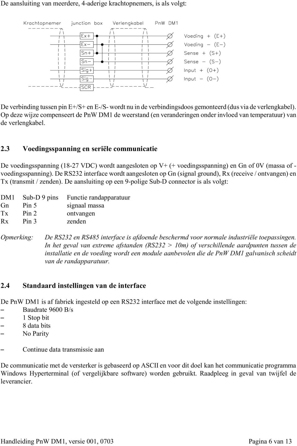 3 Voedingsspanning en seriële communicatie De voedingsspanning (18-27 VDC) wordt aangesloten op V+ (+ voedingsspanning) en Gn of 0V (massa of - voedingsspanning).