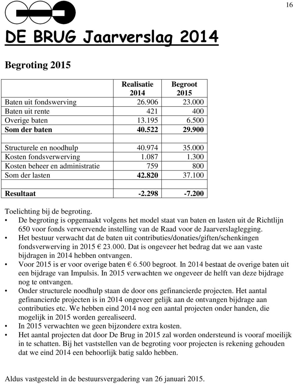 De begroting is opgemaakt volgens het model staat van baten en lasten uit de Richtlijn 650 voor fonds verwervende instelling van de Raad voor de Jaarverslaglegging.