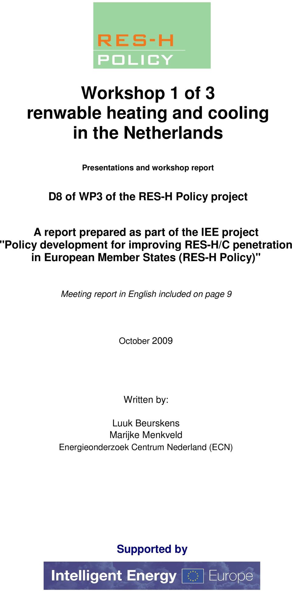 RES-H/C penetration in European Member States (RES-H Policy)" Meeting report in English included on page 9