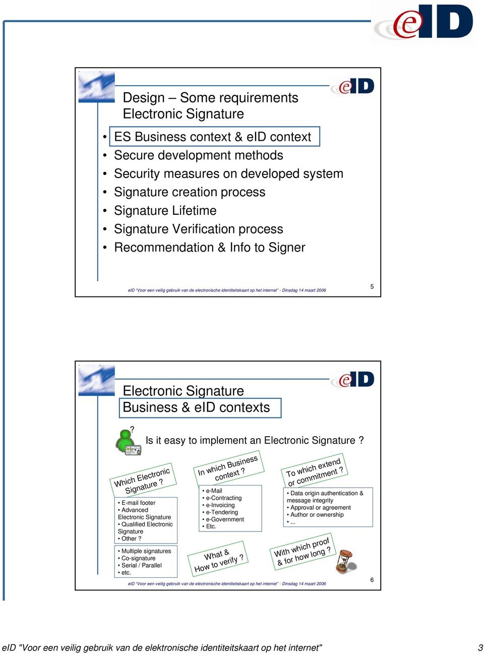 Multiple signatures Co-signature Serial / Parallel etc. In whichbusiness context? e-mail e-contracting e-invoicing e-tendering e-government Etc. What & How to verify? To which extend or commitment?