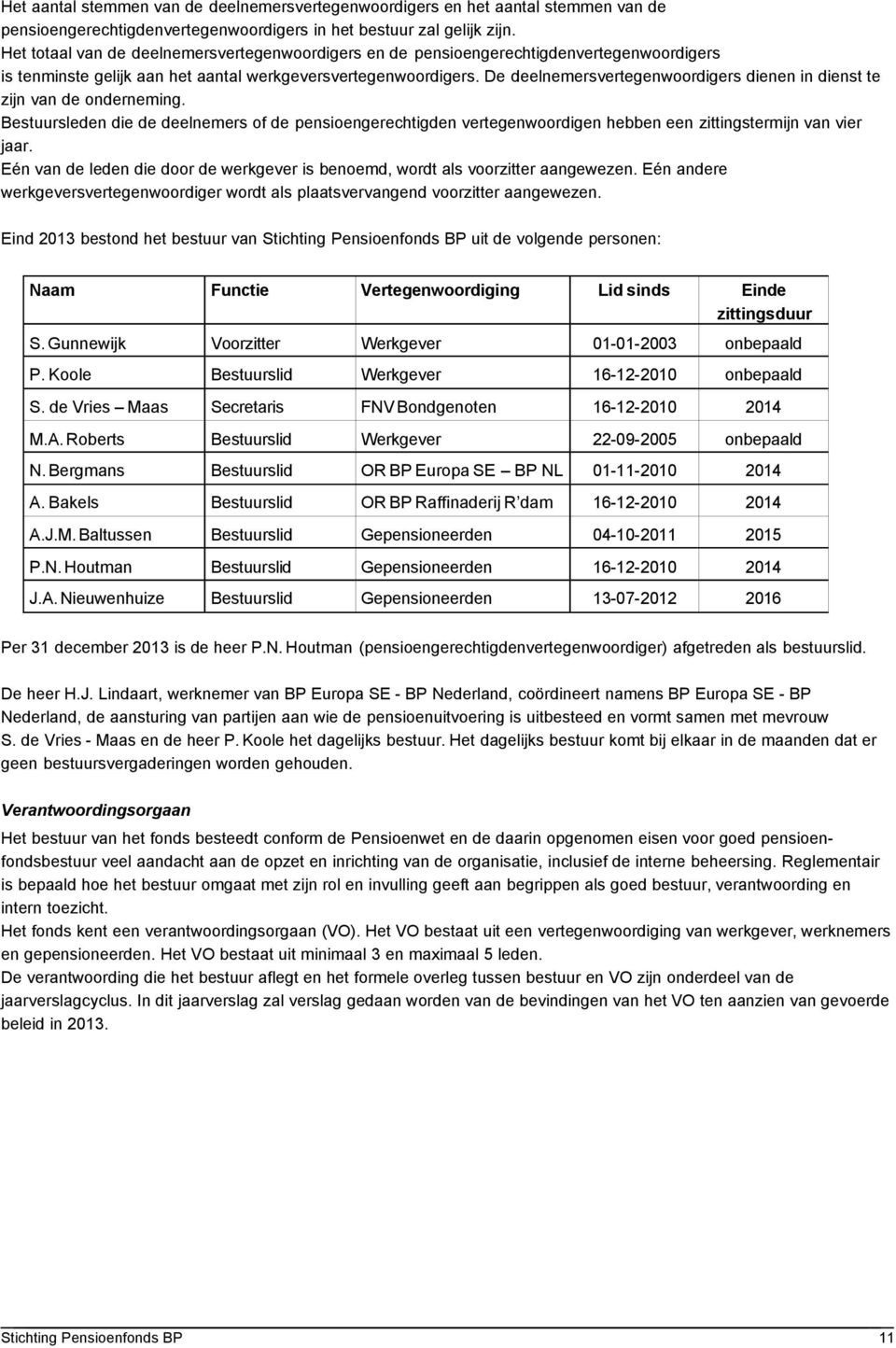 De deelnemersvertegenwoordigers dienen in dienst te zijn van de onderneming. Bestuursleden die de deelnemers of de pensioengerechtigden vertegenwoordigen hebben een zittingstermijn van vier jaar.