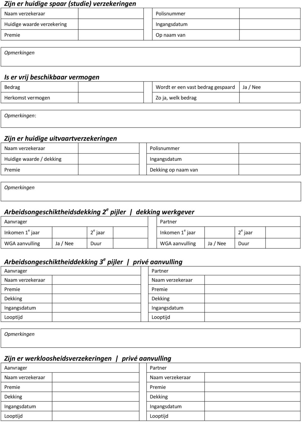 Arbeidsongeschiktheidsdekking 2 e pijler dekking werkgever Inkomen 1 e jaar 2 e jaar Inkomen 1 e jaar 2 e jaar WGA aanvulling Ja