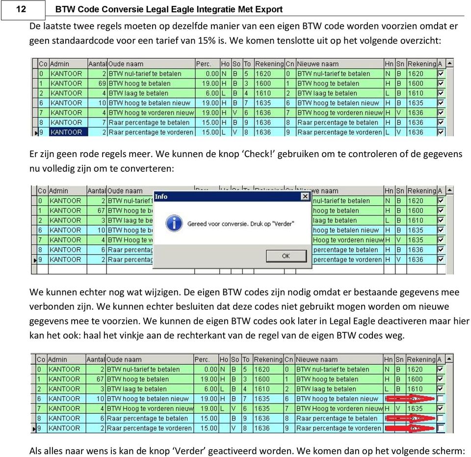 gebruiken om te controleren of de gegevens nu volledig zijn om te converteren: We kunnen echter nog wat wijzigen. De eigen BTW codes zijn nodig omdat er bestaande gegevens mee verbonden zijn.