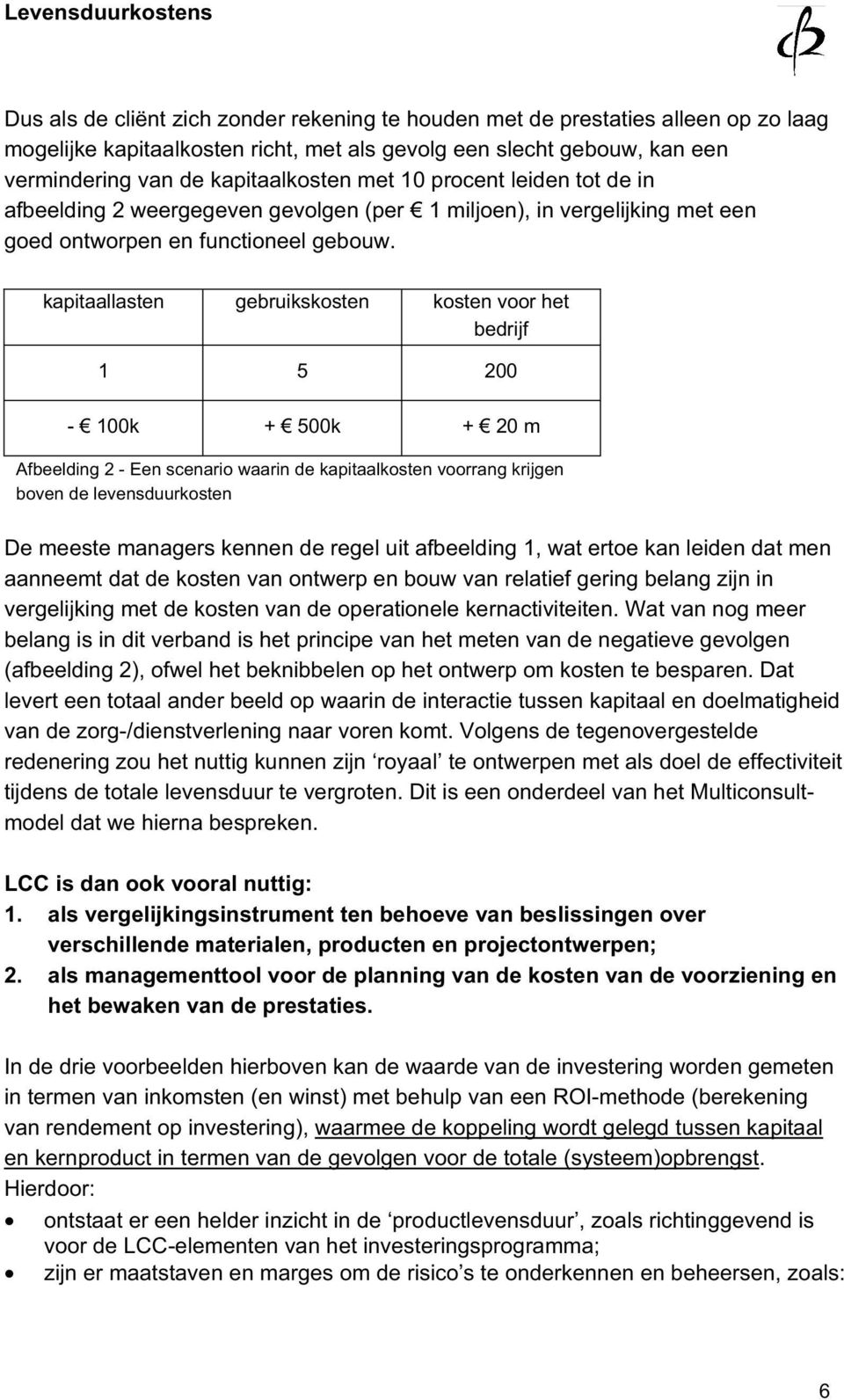 kapitaallasten gebruikskosten kosten voor het bedrijf 1 5 200-100k + 500k + 20 m Afbeelding 2 - Een scenario waarin de kapitaalkosten voorrang krijgen boven de levensduurkosten De meeste managers