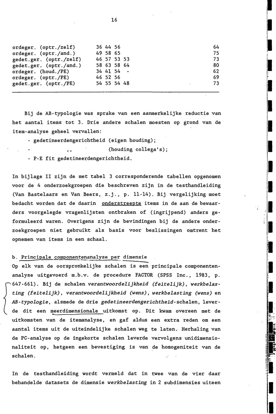 (houding collga's); In bijlag II zijn d mt tabl 3 corrspondrnd tablln opgnomn voor d 4 ondrzokgropn di bschrvn zijn in d tsthandliding (Van Bastlaars n Van Brs, z.j., p. -4).