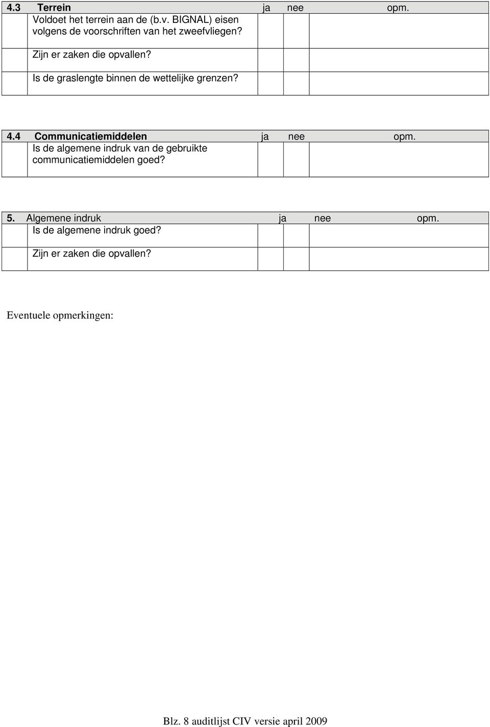 Is de graslengte binnen de wettelijke grenzen? 4.4 Communicatiemiddelen ja nee opm.