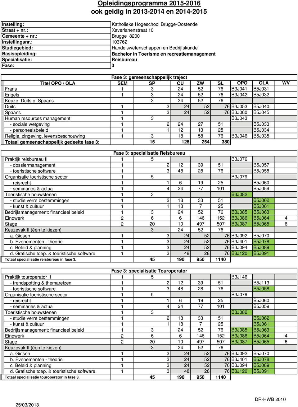 Keuze: Duits of Spaans 3 24 52 76 Duits 1 3 24 52 76 B3J053 B5J040 Spaans 1 3 24 52 76 B3J060 B5J045 Human resources management 1 3 B3J043 - sociale wetgeving 1 2 24 27 51 B5J033 - personeelsbeleid 1