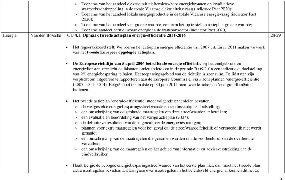 hernieuwbare energie in de transportsector (indicator Pact 2020). Energie Van den Bossche OD 4.1.