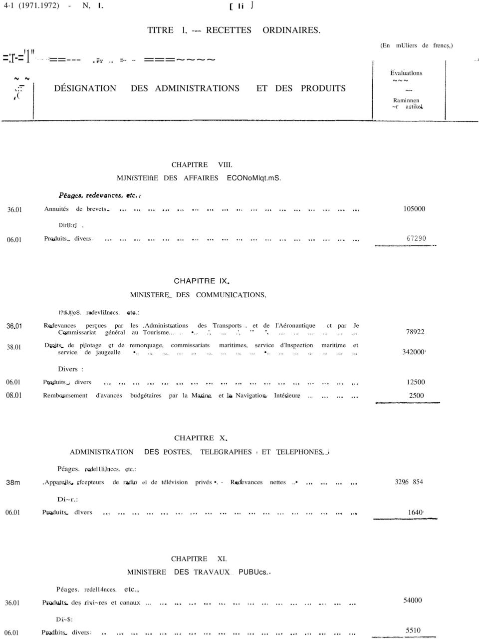 redevlijnccs. ete.: CHAPITRE IX. MlNISTERE DES COMMUNICATIONS, Redevances perçues par les.administrations des Transports et de l'aéronautique ct par Je Commissariat général au Tourisme......',.