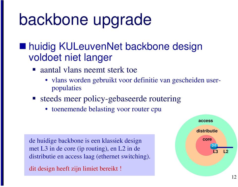 belasting voor router cpu access de huidige backbone is een klassiek design met L3 in de core (ip routing), en L2