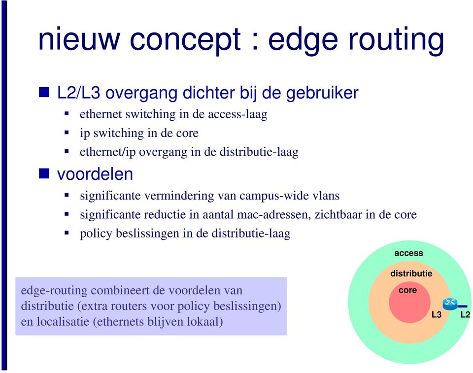 reductie in aantal mac-adressen, zichtbaar in de core ƒ policy beslissingen in de distributie-laag access edge-routing combineert