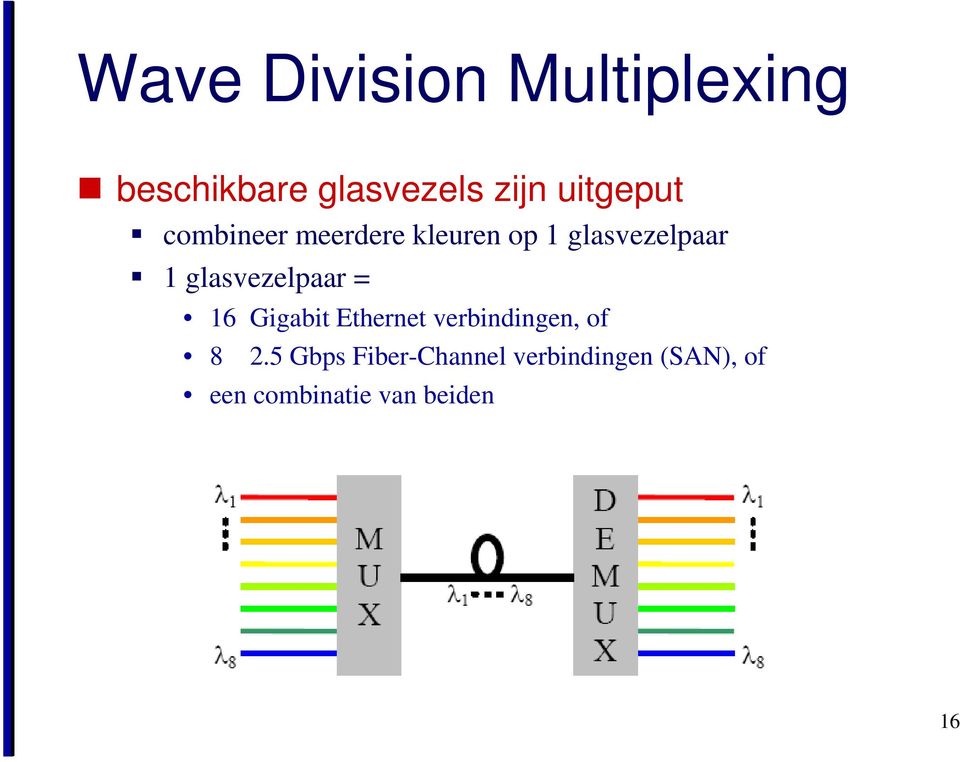 glasvezelpaar = 16 Gigabit Ethernet verbindingen, of 8 2.