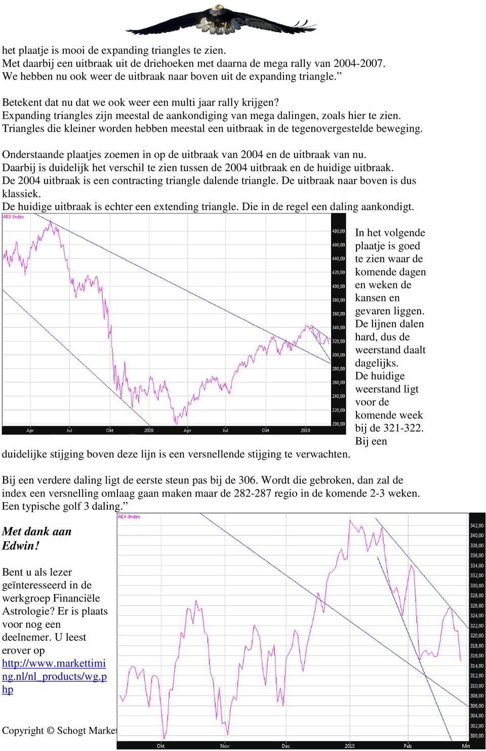 Expanding triangles zijn meestal de aankondiging van mega dalingen, zoals hier te zien. Triangles die kleiner worden hebben meestal een uitbraak in de tegenovergestelde beweging.