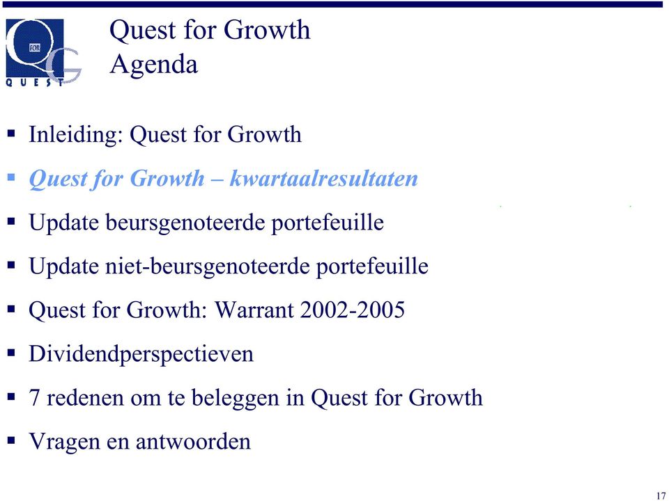 niet-beursgenoteerde portefeuille Quest for Growth: Warrant 2002-2005