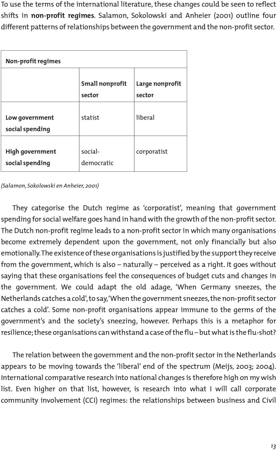 Non-profit regimes Small nonprofit sector Large nonprofit sector Low government statist liberal social spending High government social- corporatist social spending democratic (Salamon, Sokolowski en