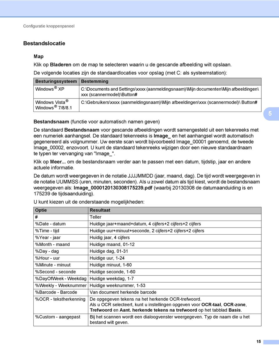 1 Bestemming C:\Documents and Settings\xxxx (aanmeldingsnaam)\mijn documenten\mijn afbeeldingen\ xxx (scannermodel)\button# C:\Gebruikers\xxxx (aanmeldingsnaam)\mijn afbeeldingen\xxx (scannermodel)\