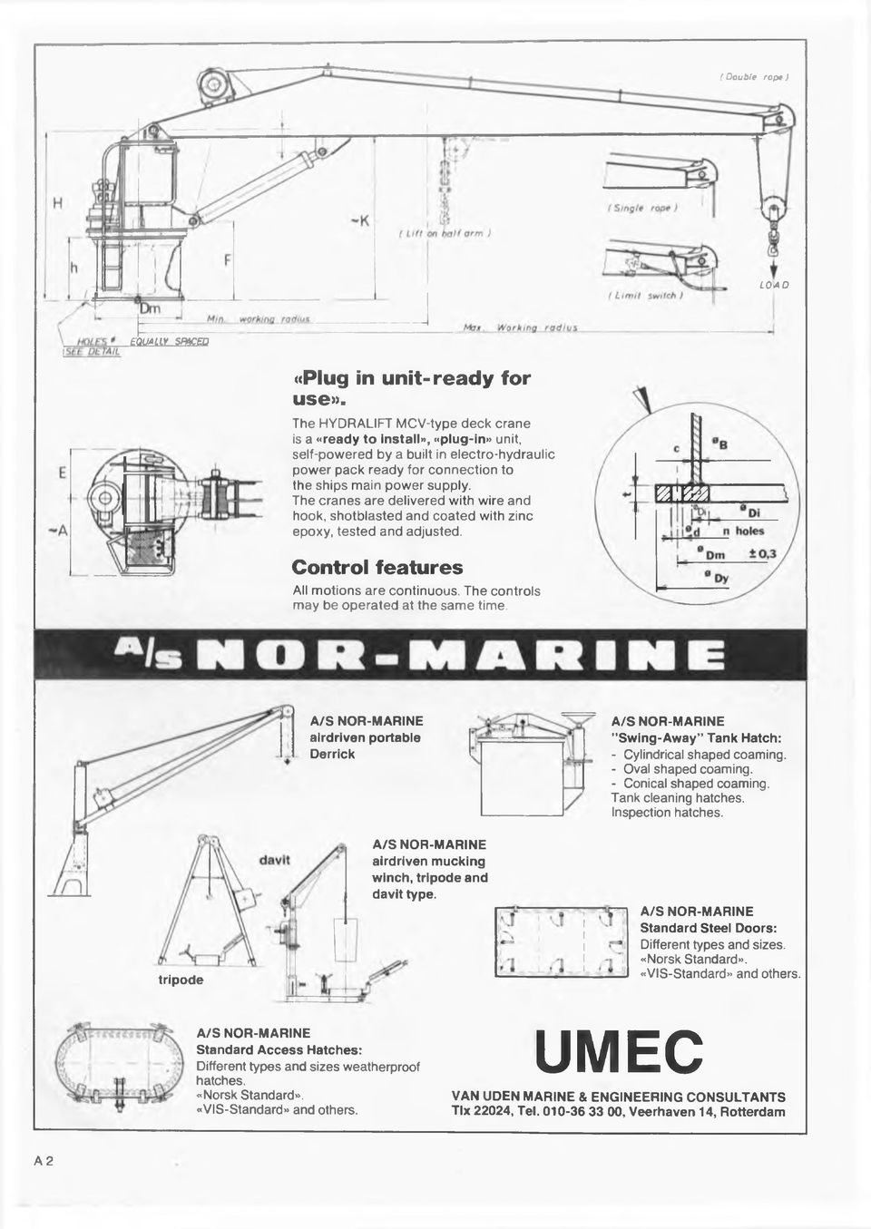 The cranes are delivered w ith w ire and hook, shotblasted and coated w ith zinc epoxy, tested and adjusted. m m. Control features All m otions are continuous.