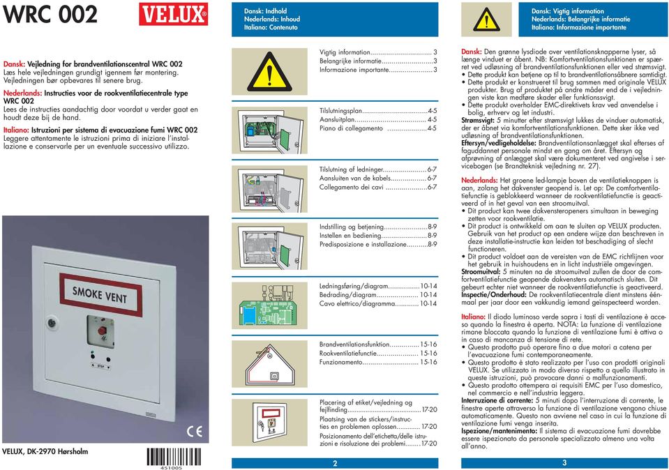 Nederlands: Instructies voor de rookventilatiecentrale type WRC 00 Lees de instructies aandachtig door voordat u verder gaat en houdt deze bij de hand.