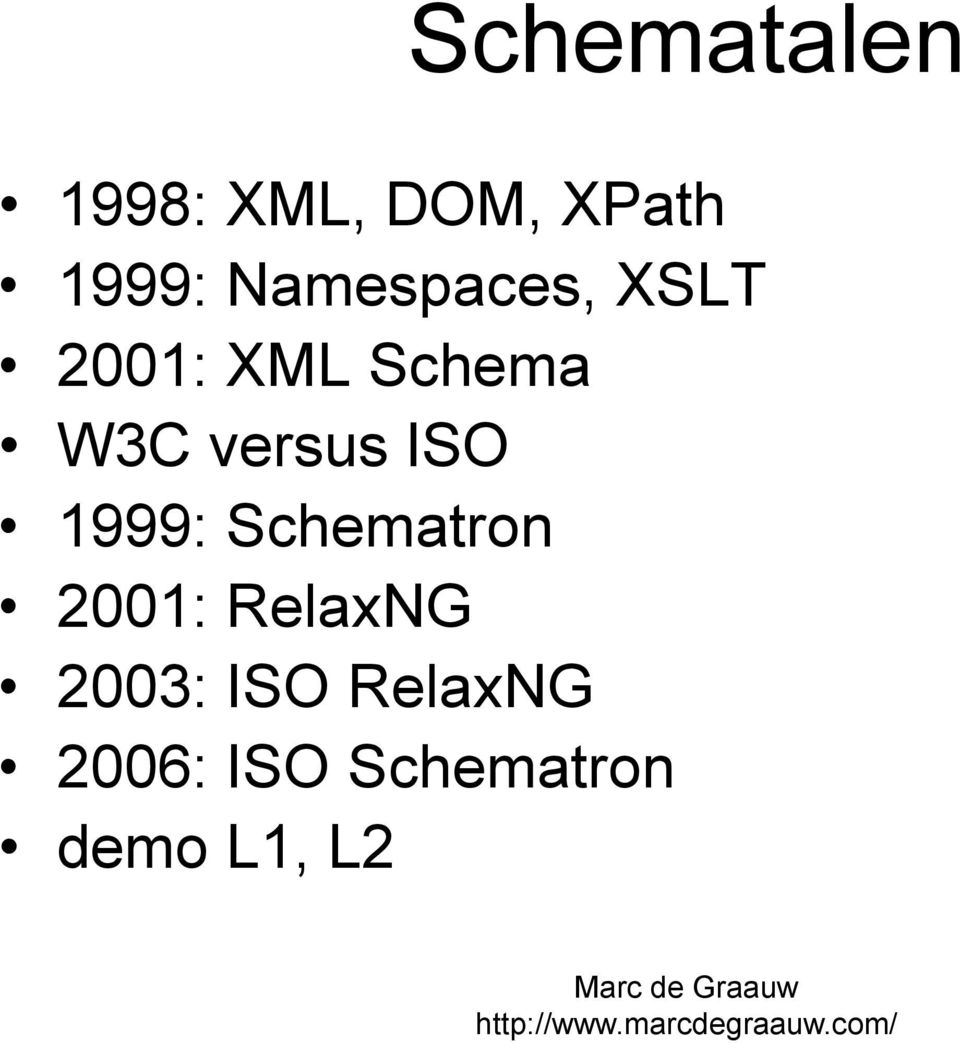 versus ISO 1999: Schematron 2001: RelaxNG