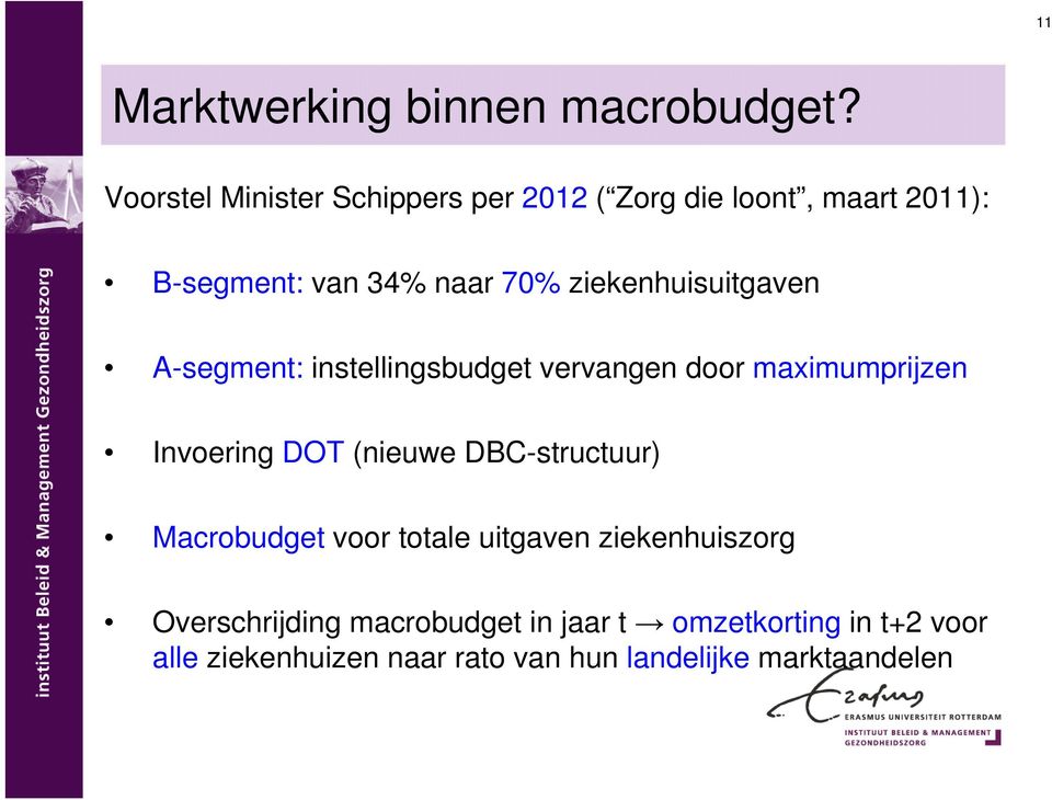 ziekenhuisuitgaven A-segment: instellingsbudget vervangen door maximumprijzen Invoering DOT (nieuwe