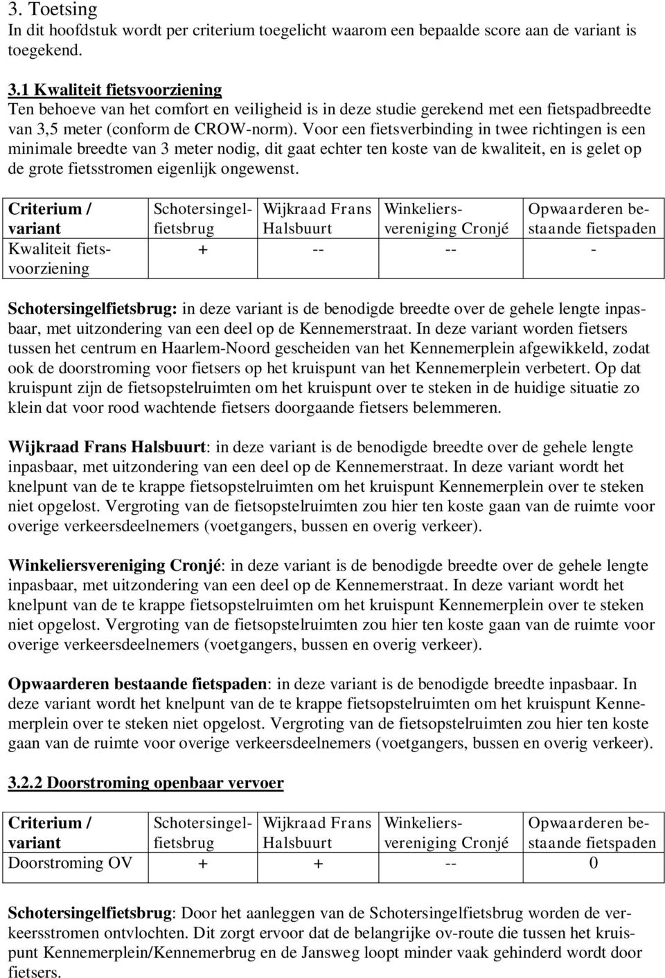 Voor een fietsverbinding in twee richtingen is een minimale breedte van 3 meter nodig, dit gaat echter ten koste van de kwaliteit, en is gelet op de grote fietsstromen eigenlijk ongewenst.