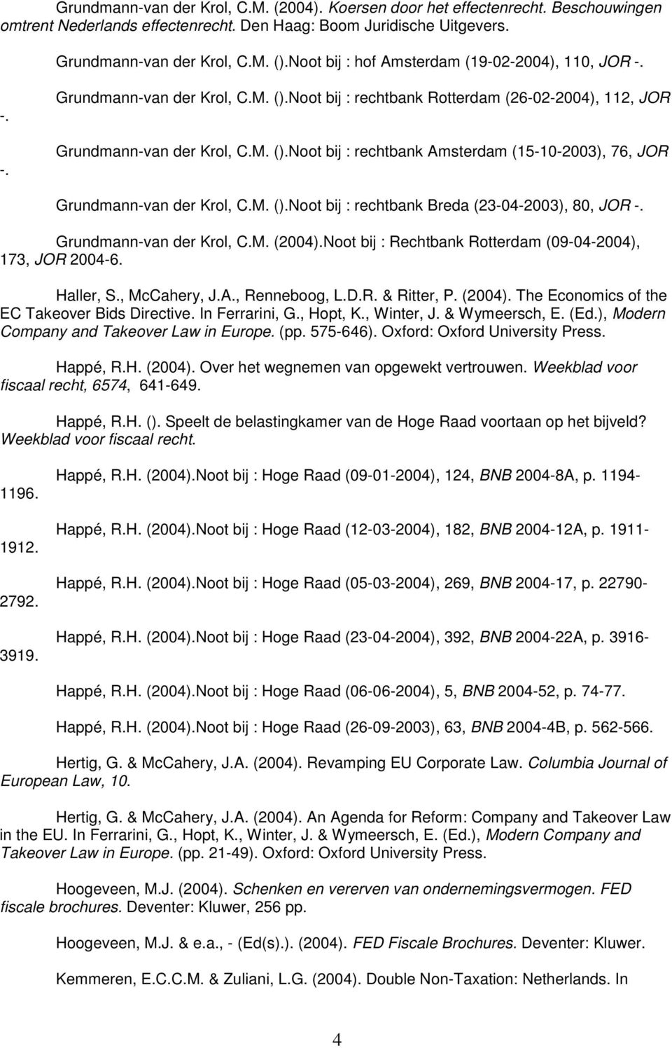 M. ().Noot bij : rechtbank Breda (23-04-2003), 80, JOR -. Grundmann-van der Krol, C.M. (2004).Noot bij : Rechtbank Rotterdam (09-04-2004), 173, JOR 2004-6. Haller, S., McCahery, J.A., Renneboog, L.D.