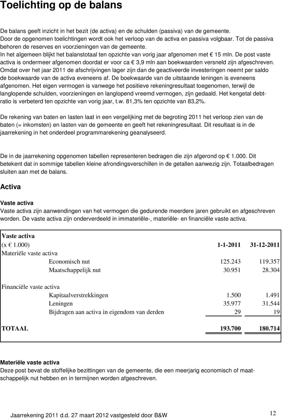 In het algemeen blijkt het balanstotaal ten opzichte van vorig jaar afgenomen met 15 mln.