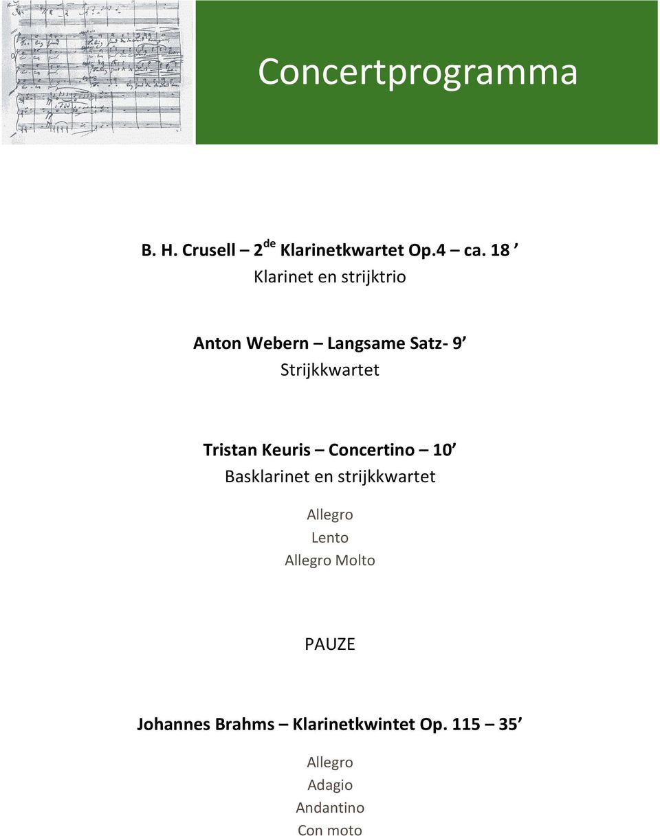 Tristan Keuris Concertino 10 Basklarinet en strijkkwartet Allegro Lento