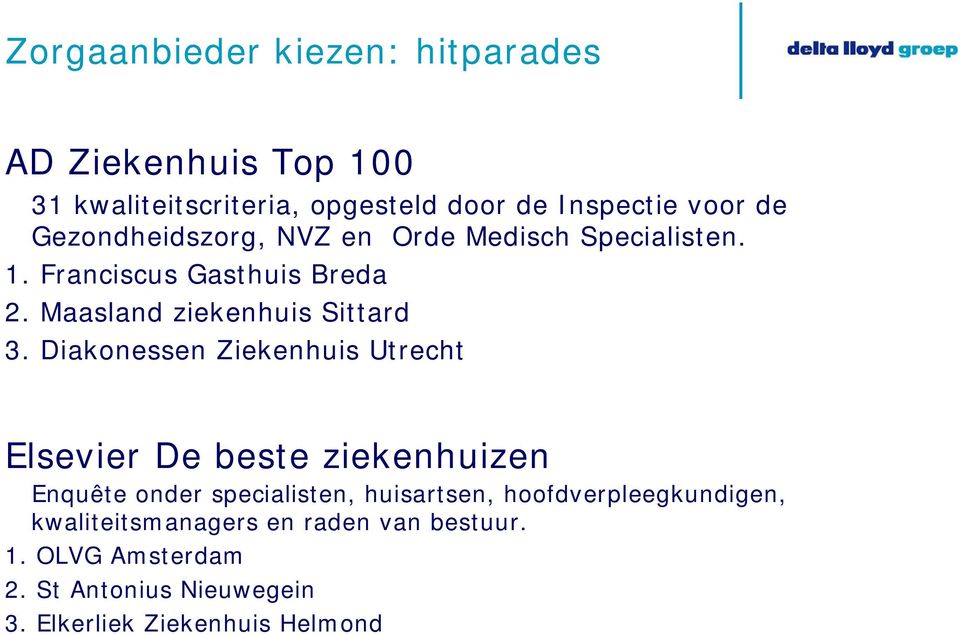 Diakonessen Ziekenhuis Utrecht Elsevier De beste ziekenhuizen Enquête onder specialisten, huisartsen,