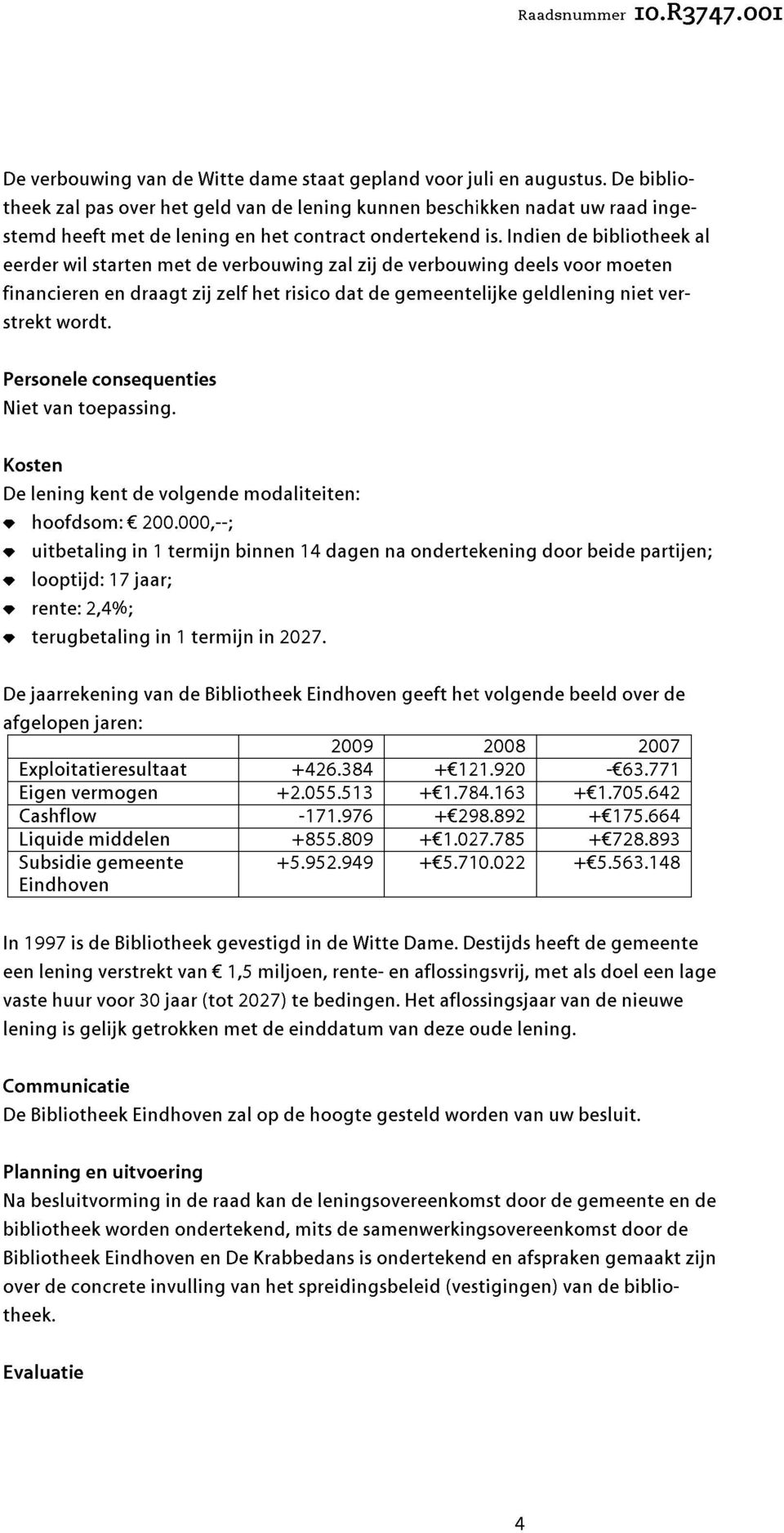 Indien de bibliotheek al eerder wil starten met de verbouwing zal zij de verbouwing deels voor moeten financieren en draagt zij zelf het risico dat de gemeentelijke geldlening niet verstrekt wordt.